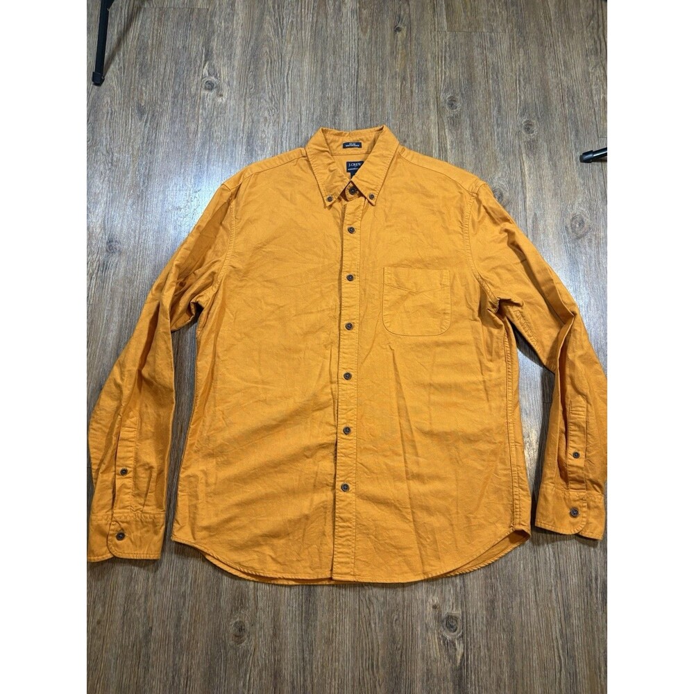 J Crew Shirt Mens L Orange Untucked Fit OCBD Oxford Preppy Luxury Casual